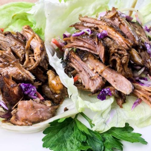 Low carb Slow Cooker Pulled Pork Lettuce Wraps