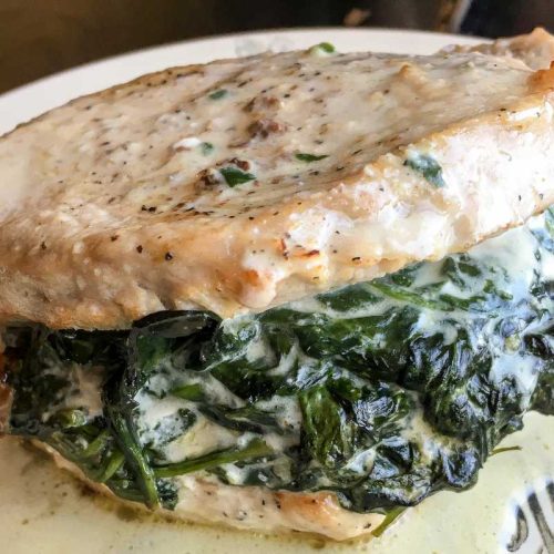 Low Carb Creamed Spinach Stuffed Pork Chops